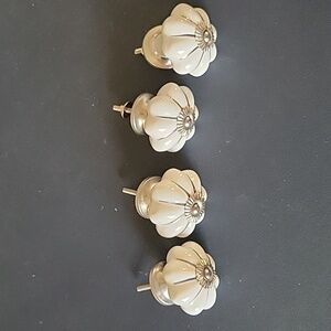 Four (4) White & Silver Draw Knobs